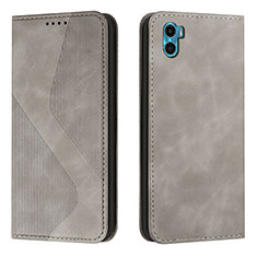 Leather Case Stands Flip Cover Holder H07X for Motorola Moto E22S Gray
