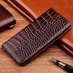 Leather Case Stands Flip Cover Holder H08P for Apple iPhone 12 Pro Max Brown