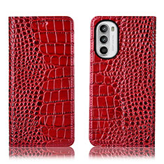 Leather Case Stands Flip Cover Holder H08P for Motorola Moto Edge (2022) 5G Red