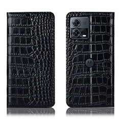 Leather Case Stands Flip Cover Holder H08P for Motorola Moto Edge 30 Fusion 5G Black