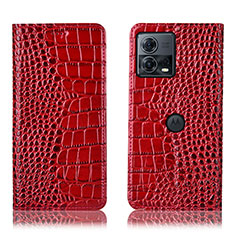 Leather Case Stands Flip Cover Holder H08P for Motorola Moto Edge 30 Fusion 5G Red