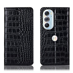 Leather Case Stands Flip Cover Holder H08P for Motorola Moto Edge 30 Pro 5G Black