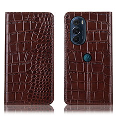 Leather Case Stands Flip Cover Holder H08P for Motorola Moto Edge 30 Pro 5G Brown