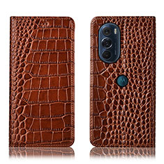 Leather Case Stands Flip Cover Holder H08P for Motorola Moto Edge 30 Pro 5G Light Brown
