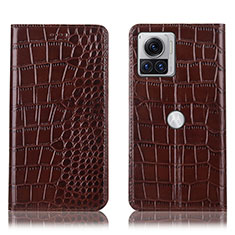 Leather Case Stands Flip Cover Holder H08P for Motorola Moto Edge 30 Ultra 5G Brown