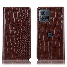 Leather Case Stands Flip Cover Holder H08P for Motorola Moto Edge S30 Pro 5G Brown