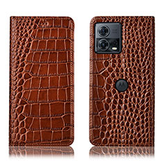 Leather Case Stands Flip Cover Holder H08P for Motorola Moto Edge S30 Pro 5G Light Brown