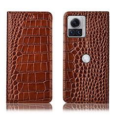 Leather Case Stands Flip Cover Holder H08P for Motorola Moto Edge X30 Pro 5G Light Brown