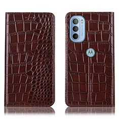 Leather Case Stands Flip Cover Holder H08P for Motorola Moto G31 Brown
