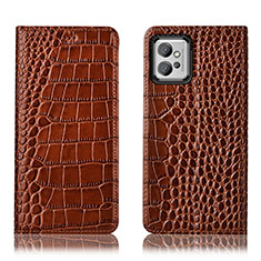 Leather Case Stands Flip Cover Holder H08P for Motorola Moto G32 Light Brown