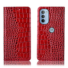 Leather Case Stands Flip Cover Holder H08P for Motorola Moto G41 Red