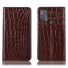 Leather Case Stands Flip Cover Holder H08P for Motorola Moto G50 Brown