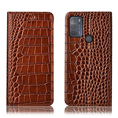 Leather Case Stands Flip Cover Holder H08P for Motorola Moto G50 Light Brown