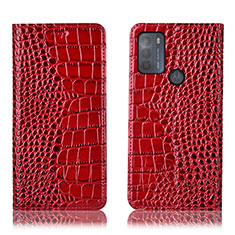 Leather Case Stands Flip Cover Holder H08P for Motorola Moto G50 Red