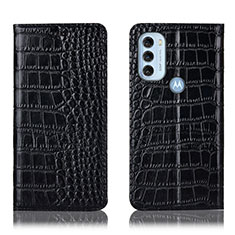 Leather Case Stands Flip Cover Holder H08P for Motorola Moto G71 5G Black