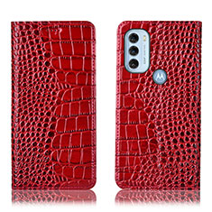 Leather Case Stands Flip Cover Holder H08P for Motorola Moto G71 5G Red