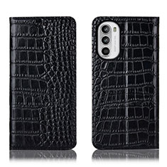 Leather Case Stands Flip Cover Holder H08P for Motorola Moto G71s 5G Black