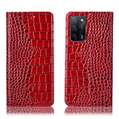 Leather Case Stands Flip Cover Holder H08P for Oppo A53s 5G Red