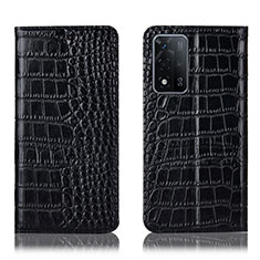 Leather Case Stands Flip Cover Holder H08P for Oppo A93s 5G Black