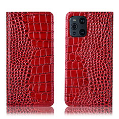 Leather Case Stands Flip Cover Holder H08P for Oppo Find X3 5G Red