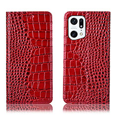 Leather Case Stands Flip Cover Holder H08P for Oppo Find X5 5G Red