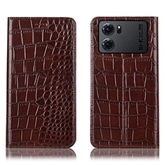 Leather Case Stands Flip Cover Holder H08P for Oppo K10 5G Brown