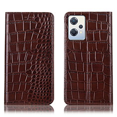 Leather Case Stands Flip Cover Holder H08P for Oppo K10X 5G Brown