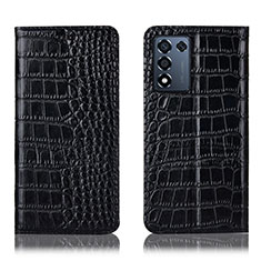 Leather Case Stands Flip Cover Holder H08P for Oppo K9S 5G Black