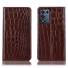 Leather Case Stands Flip Cover Holder H08P for Oppo K9S 5G Brown