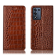 Leather Case Stands Flip Cover Holder H08P for Oppo K9S 5G Light Brown