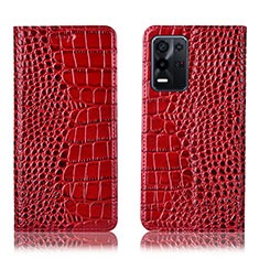 Leather Case Stands Flip Cover Holder H08P for Oppo K9X 5G Red