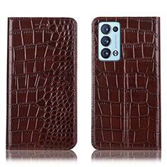 Leather Case Stands Flip Cover Holder H08P for Oppo Reno6 Pro 5G Brown