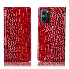 Leather Case Stands Flip Cover Holder H08P for Oppo Reno7 5G Red