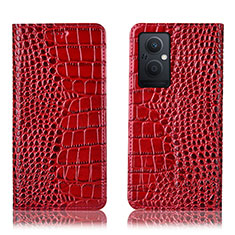Leather Case Stands Flip Cover Holder H08P for Oppo Reno7 Lite 5G Red