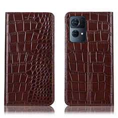 Leather Case Stands Flip Cover Holder H08P for Oppo Reno7 Pro 5G Brown