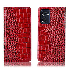 Leather Case Stands Flip Cover Holder H08P for Oppo Reno7 SE 5G Red