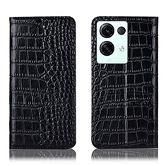 Leather Case Stands Flip Cover Holder H08P for Oppo Reno8 Pro 5G Black