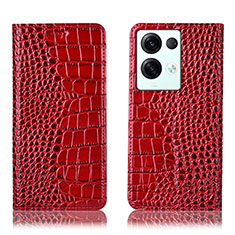 Leather Case Stands Flip Cover Holder H08P for Oppo Reno8 Pro 5G Red