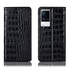 Leather Case Stands Flip Cover Holder H08P for Vivo iQOO 8 Pro 5G Black