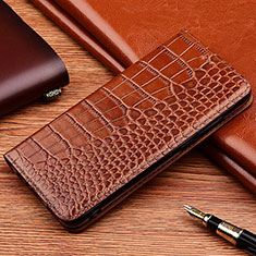 Leather Case Stands Flip Cover Holder H08P for Vivo Y35 5G Light Brown