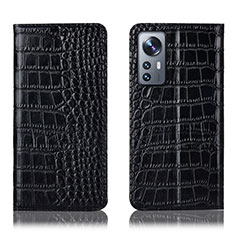 Leather Case Stands Flip Cover Holder H08P for Xiaomi Mi 12 Lite 5G Black