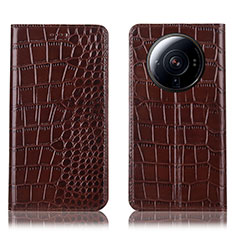 Leather Case Stands Flip Cover Holder H08P for Xiaomi Mi 12S Ultra 5G Brown