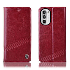 Leather Case Stands Flip Cover Holder H09P for Motorola Moto Edge (2022) 5G Red