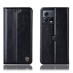 Leather Case Stands Flip Cover Holder H09P for Motorola Moto Edge 30 Fusion 5G Black