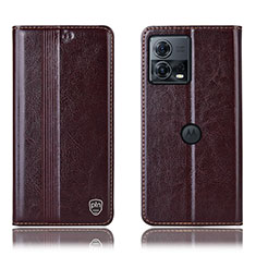 Leather Case Stands Flip Cover Holder H09P for Motorola Moto Edge 30 Fusion 5G Brown