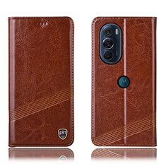 Leather Case Stands Flip Cover Holder H09P for Motorola Moto Edge 30 Pro 5G Light Brown