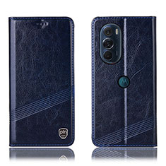 Leather Case Stands Flip Cover Holder H09P for Motorola Moto Edge Plus (2022) 5G Blue