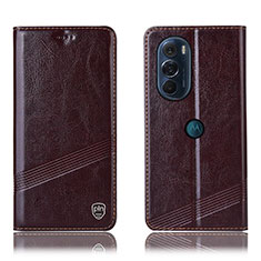Leather Case Stands Flip Cover Holder H09P for Motorola Moto Edge Plus (2022) 5G Brown