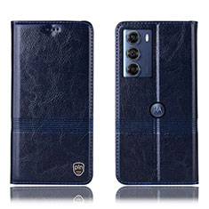 Leather Case Stands Flip Cover Holder H09P for Motorola Moto Edge S30 5G Blue