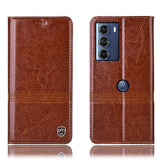 Leather Case Stands Flip Cover Holder H09P for Motorola Moto Edge S30 5G Light Brown